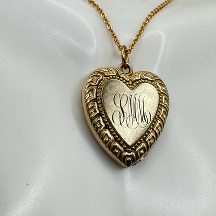 Vintage Gold Filled Heart Locket | Engraved Necklace