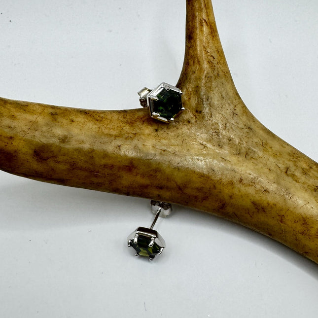 Vintage Peridot Stud Earrings: 925 Sterling Silver Button