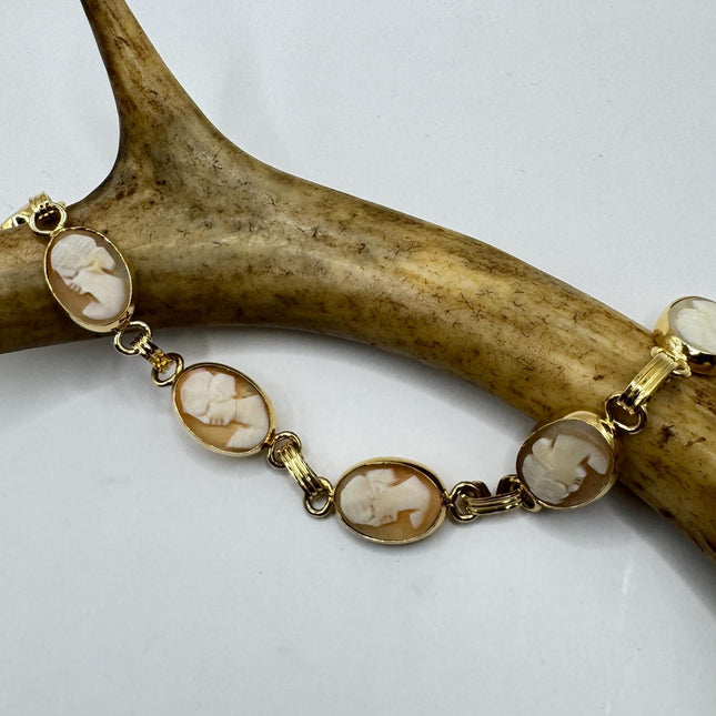 Vintage Cameo Bracelet: Gold Filled Carved Shell Jewelry