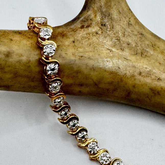 Vintage Diamond Chip Bracelet Golden 925 Sterling Silver