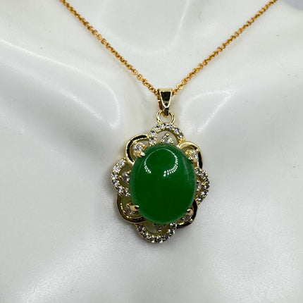 Vintage Green Jade Deco Choker Necklace - Golden Bronze