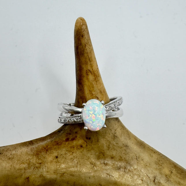 Vintage Fire Opal Ring 925 Sterling Silver