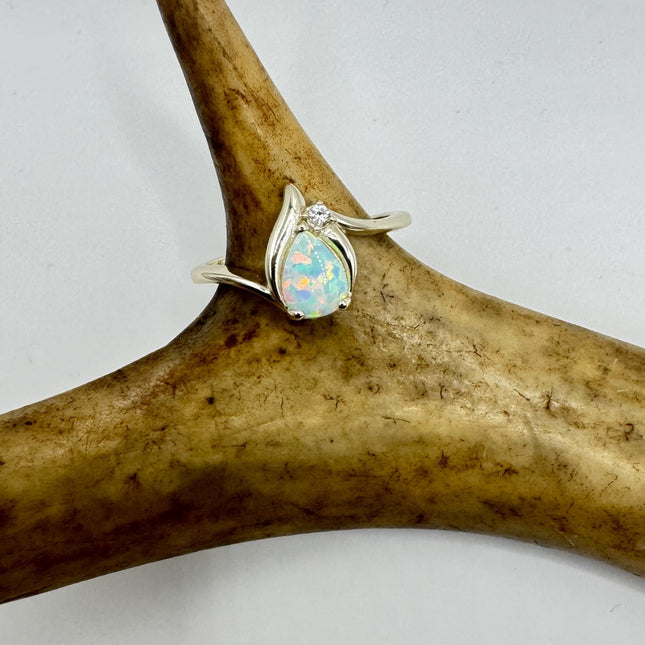 Vintage Fire Opal Sterling Silver Ring: Promise, Wedding, Stacking