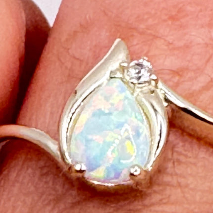 Vintage Fire Opal Sterling Silver Ring: Promise, Wedding, Stacking