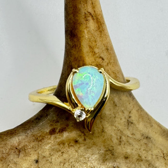 Vintage Fire Opal Golden Sterling Silver Ring: Promise, Wedding, Stacking