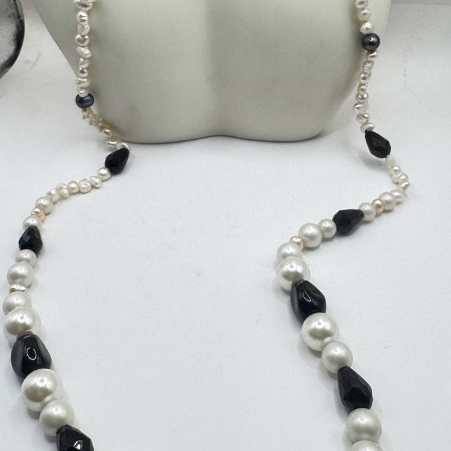 Vintage White Pearl Long Beaded Necklace: 36 Inch