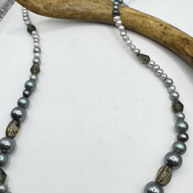 Vintage Black and Grey Pearl Long Beaded Necklace: 36 Inch