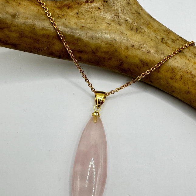Vintage Pink Rose Quartz Boho Gold Filled Necklace
