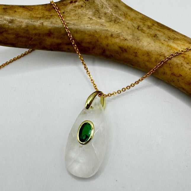 Vintage Gold Pendant Necklace - Clear Quartz on 9K Chain