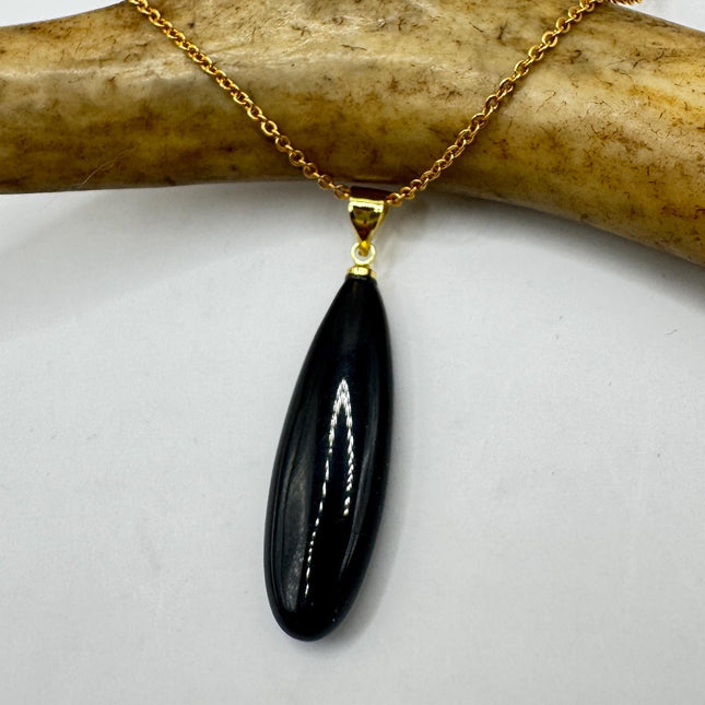 Vintage Black Onyx Gold Filled Necklace: Minimalist Crystal Charm