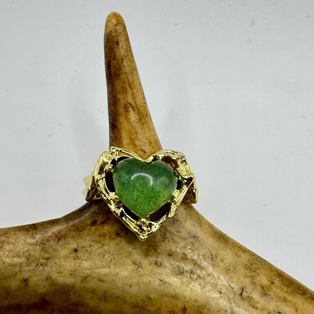 Vintage Green Jade Ring, Heart Stone Chunky Cocktail (Resizing Available)