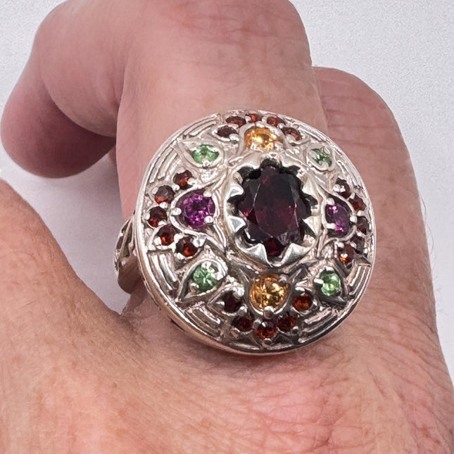Vintage 925 Sterling Silver Red Garnet Ring: Boho Cocktail