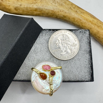 Vintage Pearl Ring: Golden 925 Sterling Silver Adjustable Band