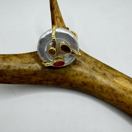 Vintage Pearl Ring: Golden 925 Sterling Silver Adjustable Band