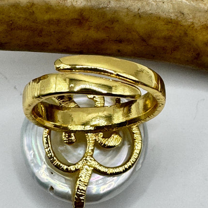 Vintage Pearl Ring: Golden 925 Sterling Silver Adjustable Band