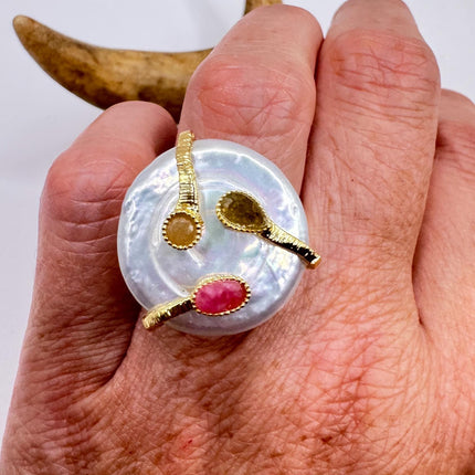 Vintage Pearl Ring: Golden 925 Sterling Silver Adjustable Band
