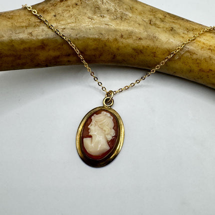 Vintage Cameo Pendant Necklace: Gold Filled Charm, Delicate Chain