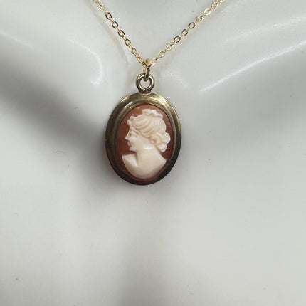 Vintage Cameo Pendant Necklace: Gold Filled Charm, Delicate Chain
