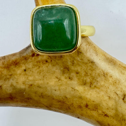 Vintage Golden Green Jade Lucky Cocktail Ring Adjustable