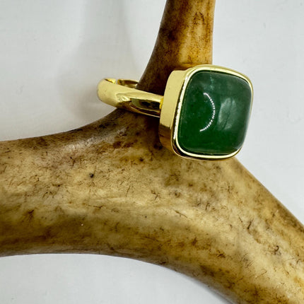 Vintage Golden Green Jade Lucky Cocktail Ring Adjustable