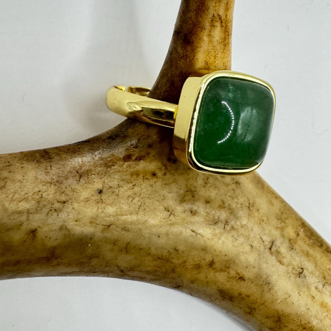 Vintage Golden Green Jade Lucky Cocktail Ring Adjustable