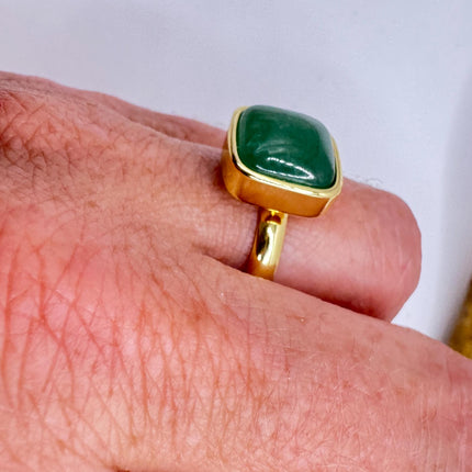 Vintage Golden Green Jade Lucky Cocktail Ring Adjustable