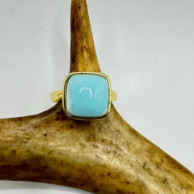 Vintage Golden Blue Larimar Lucky Cocktail Ring Adjustable