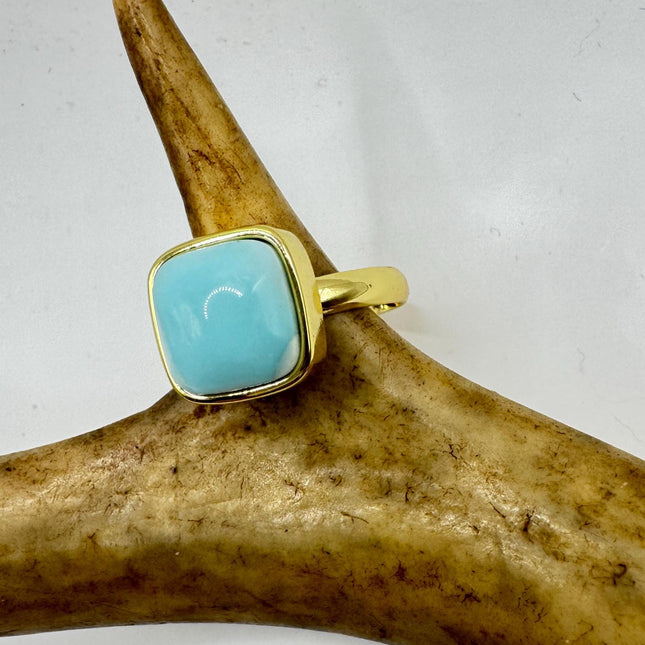 Vintage Golden Blue Larimar Lucky Cocktail Ring Adjustable