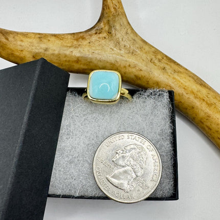 Vintage Golden Blue Larimar Lucky Cocktail Ring Adjustable