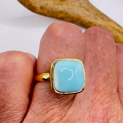 Vintage Golden Blue Larimar Lucky Cocktail Ring Adjustable