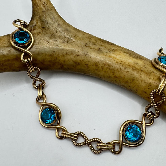 Vintage Teal Green Austrian Crystal Bracelet: Gold Filled, Minimalist Layering