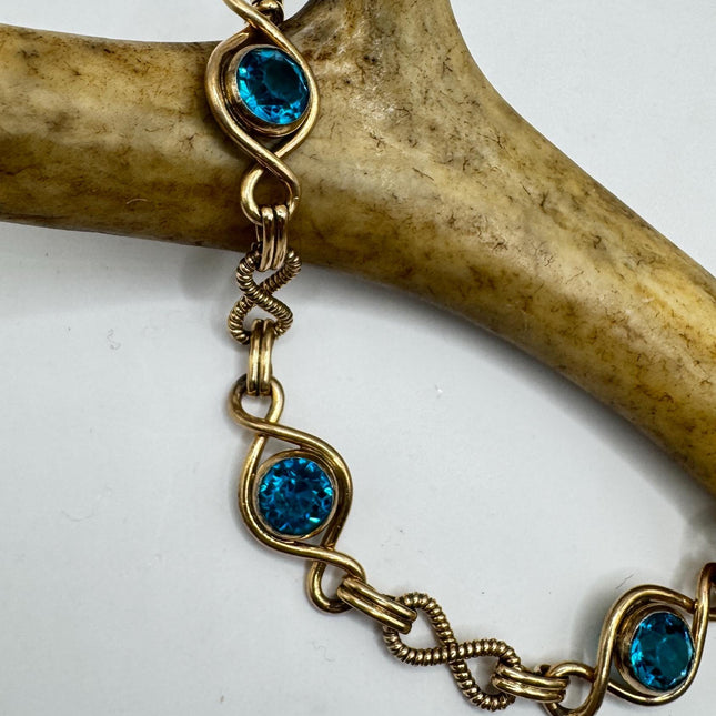 Vintage Teal Green Austrian Crystal Bracelet: Gold Filled, Minimalist Layering