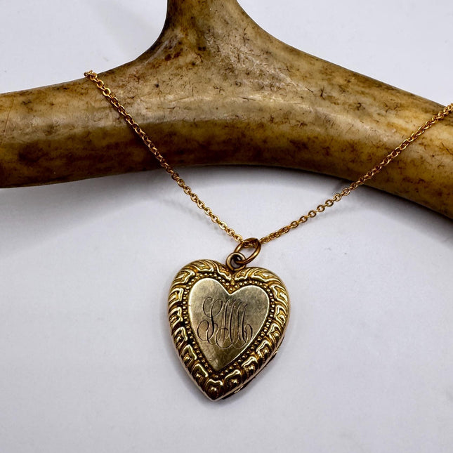 Vintage Gold Filled Heart Locket | Engraved Necklace