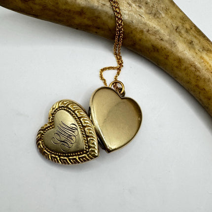 Vintage Gold Filled Heart Locket | Engraved Necklace