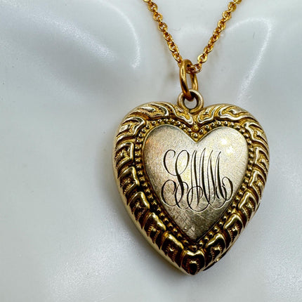 Vintage Gold Filled Heart Locket | Engraved Necklace