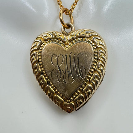 Vintage Gold Filled Heart Locket | Engraved Necklace