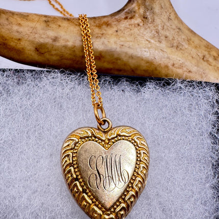 Vintage Gold Filled Heart Locket | Engraved Necklace