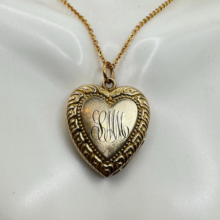 Vintage Gold Filled Heart Locket | Engraved Necklace