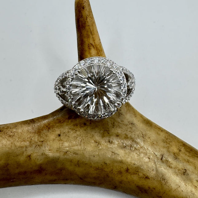 Vintage 925 Sterling Silver Ring: Cubic Zirconia Boho Cocktail Statement Size 5.5