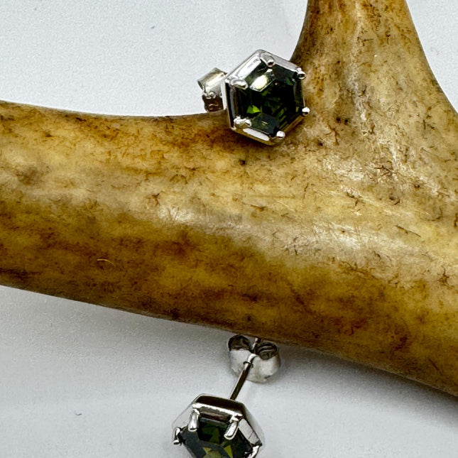 Vintage Peridot Stud Earrings: 925 Sterling Silver Button