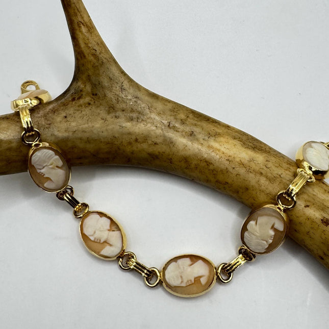 Vintage Cameo Bracelet: Gold Filled Carved Shell Jewelry