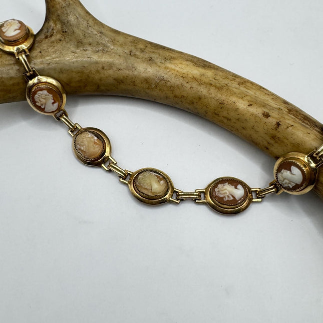 Vintage Cameo Bracelet: Gold Filled Carved Shell Jewelry