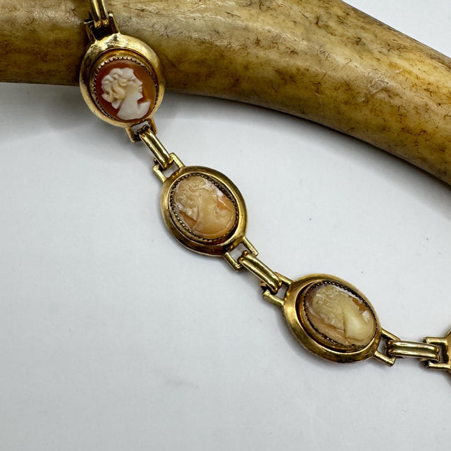 Vintage Cameo Bracelet: Gold Filled Carved Shell Jewelry