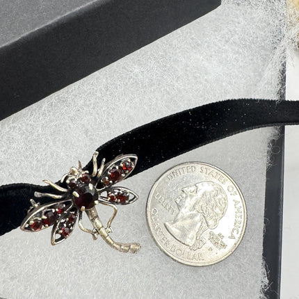 Vintage Bohemian Garnet Dragonfly Brooch Choker 925 Sterling Silver Pin