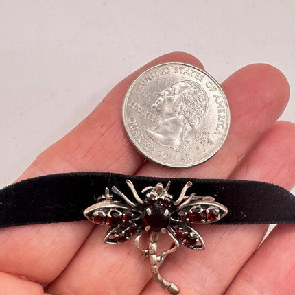 Vintage Bohemian Garnet Dragonfly Brooch Choker 925 Sterling Silver Pin