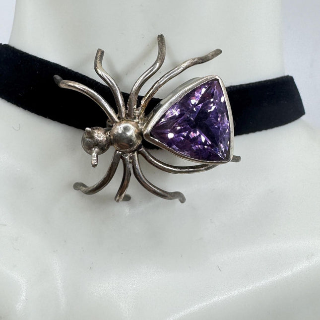 Vintage Sterling Silver Spider Brooch Amethyst Scatter Pin