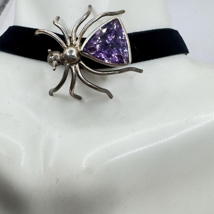 Vintage Sterling Silver Spider Brooch Amethyst Scatter Pin
