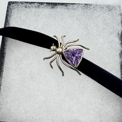 Vintage Sterling Silver Spider Brooch Amethyst Scatter Pin