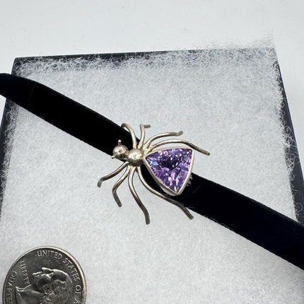 Vintage Sterling Silver Spider Brooch Amethyst Scatter Pin