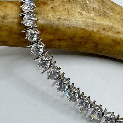 Vintage Cubic Zirconia Tennis Bracelet: 925 Sterling Silver Minimalist Gemstone